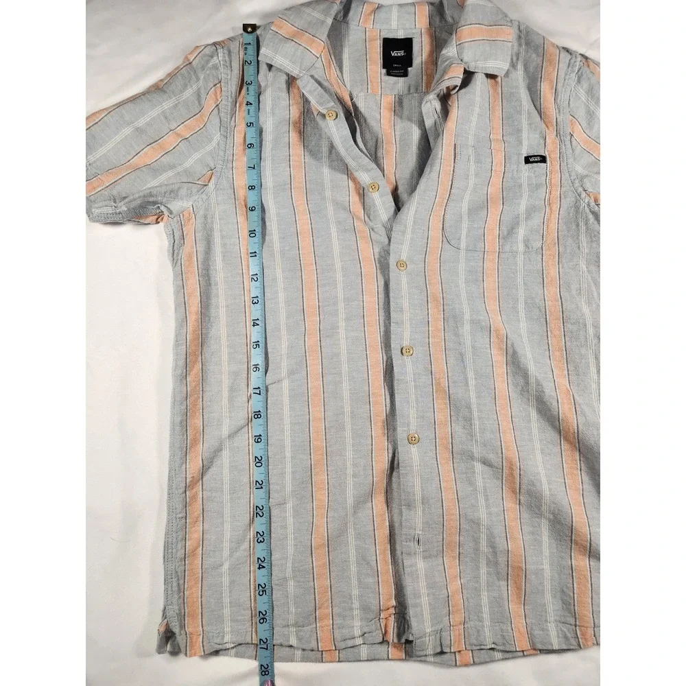 Vans Classic Fit Peach Blue Cabana Striped Short Sleeve Button Up Shirt Size S - Picture 4 of 8